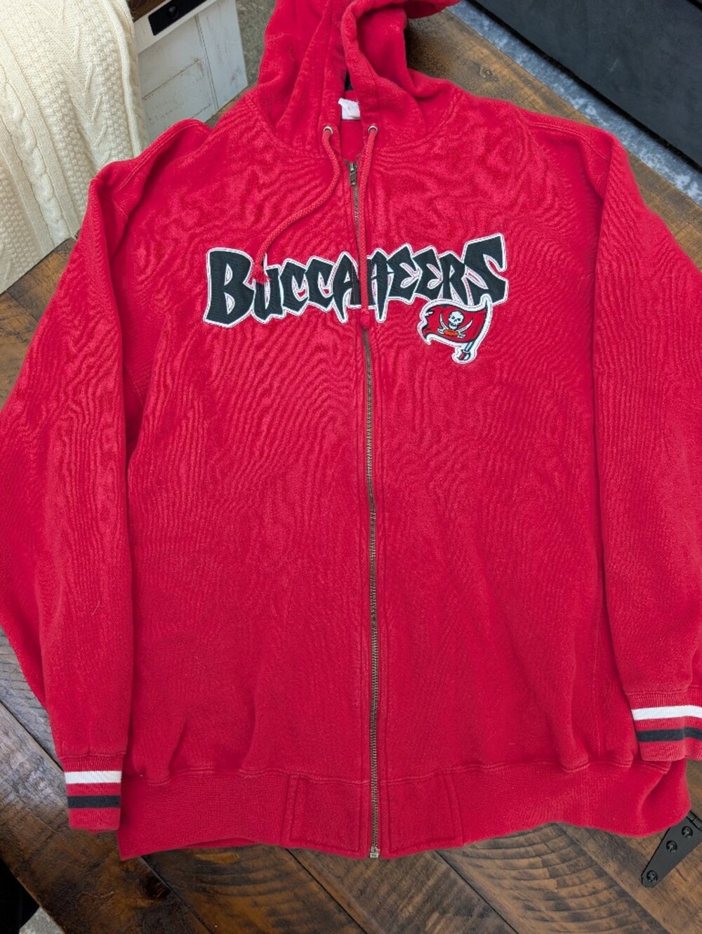 Red Buccaneers Full-Zip Hoodie with Graphic Logo